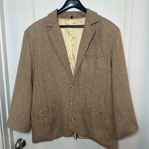 J. Peterman 100% Silk TweedTan Old Money Two Button Blazer/Sport Coat, Size 42